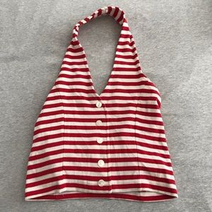 Vintage 90s red and white striped halter top